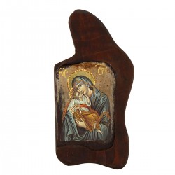 Icona Madonna con Bimbo stampa su legno sagomato 10x20 cm