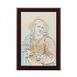 Quadro Sacro Cuore argento e legno 12x17 cm