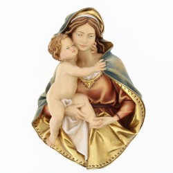 Rilievo Madonna con Bimbo legno dipinto 27x36 cm