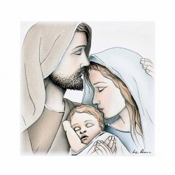 Quadro Sacra Famiglia inserti argento 18X18 cm