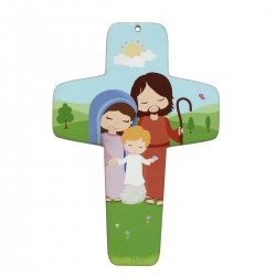 Croce Sacra Famiglia linea bimbi in mdf 9x13 cm