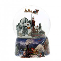 Palla di neve con Babbo Natale e treno 15x21 cm