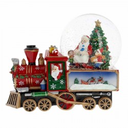 Carillon treno con sfera di vetro Babbo Natale 21,5x18 cm