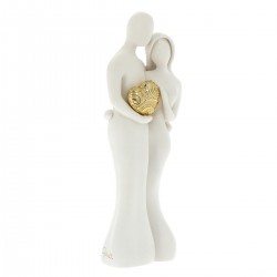 Statuina coppia sposi bianca con cuore dorato 23 cm