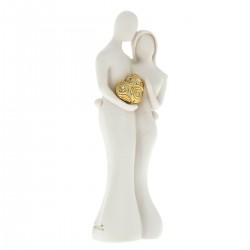 Statuina coppia sposi bianca con cuore dorato 12,5 cm