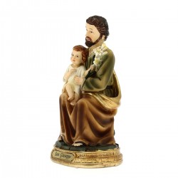 Statua San Giuseppe seduto con Bambino 15 cm