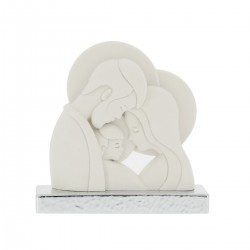 Sacra Famiglia bianca base argentata 8,5x8,5 cm