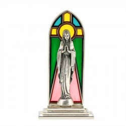 Quadretto vetrata Madonna Lourdes 6x12 cm