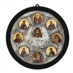 Icona greca tonda argento Cristo Pantocratore Diametro 29 cm