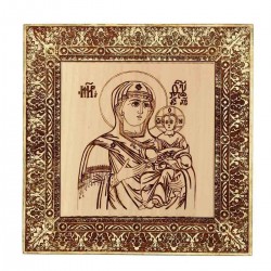 Icona Madonna con Bambino legno inciso 30x30 cm