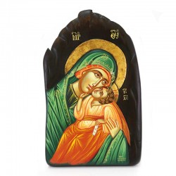 Icona Madonna con Bambino a rilievo dipinta 26x46 cm