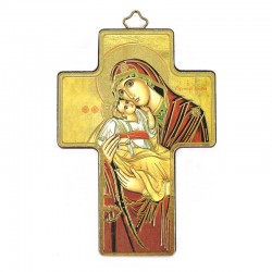 Quadretto Croce Madonna Tenerezza stampa su legno 9x13 cm