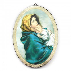 Quadro Madonna del Ferruzzi ovale stampa su legno 20x28 cm