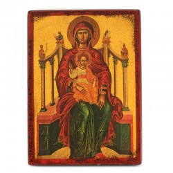 Icona Madonna su Trono stampa su legno 16x22 cm