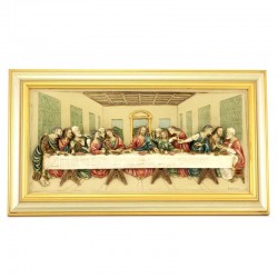 Quadro Ultima Cena resina colorata cornice in legno 53x30 cm