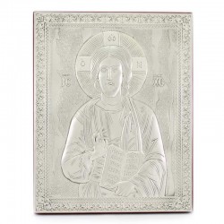 Icona Cristo Pantocratore in argento 27x34 cm