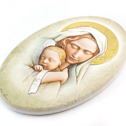 Quadro Madonna con Bimbo con argento 37x23 cm