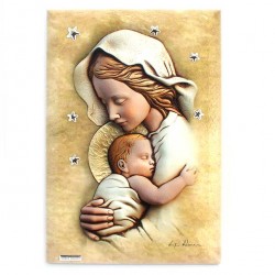 Quadro Madonna con Bimbo e stelline argento 36x25 cm