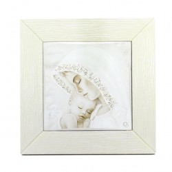 Quadro in legno Madonna con Bimbo con cornice 37x37 cm