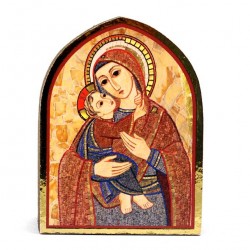 Quadretto Madonna Bambino legno cupola 5,5x7,5 cm