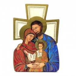 Quadretto Croce Icona Sacra Famiglia 9,5x14 cm