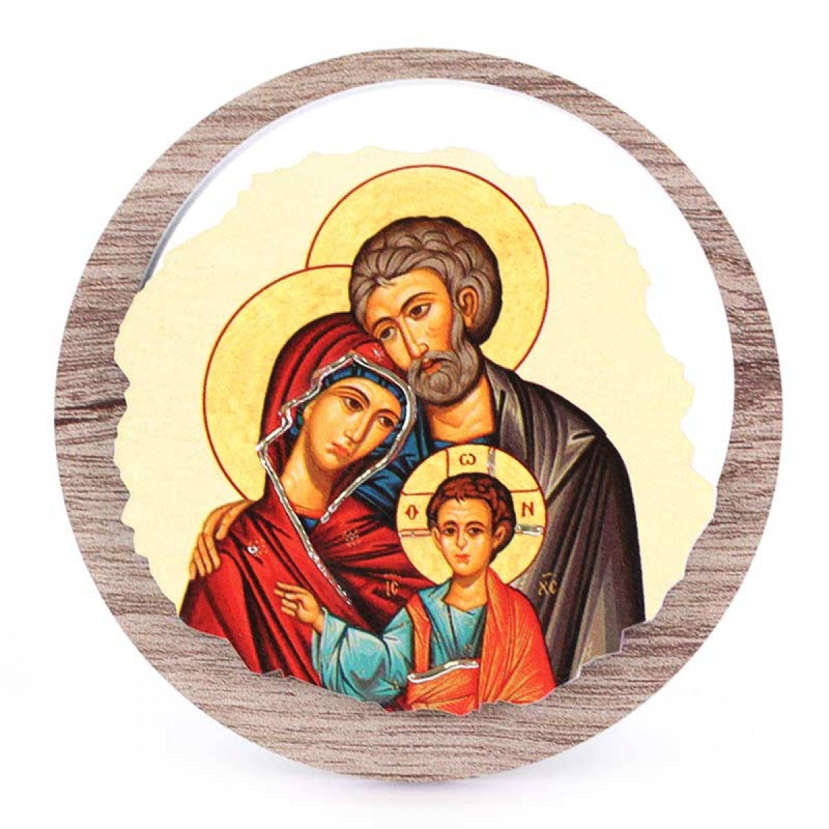 Quadretto Icona Sacra Famiglia in legno Diametro 11 cm - 13600323 