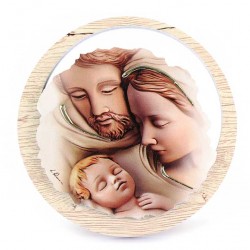 Quadretto Sacra Famiglia in legno chiaro Diametro 11 cm