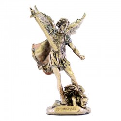 Statua di San Michele Arcangelo bianco con dettagli oro alto cm 30 (  11.81'') in resina piena - Ovunque Proteggimi