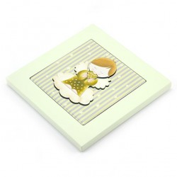 Quadro Angelo ceramica con cornice legno verde 14x14 cm